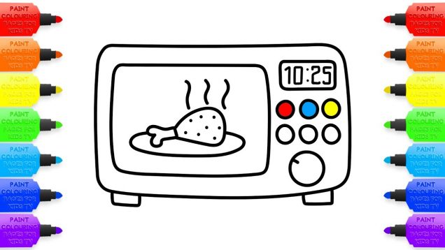Microwave coloring book for children. How to draw electronics for cooking. Art colours for kids.