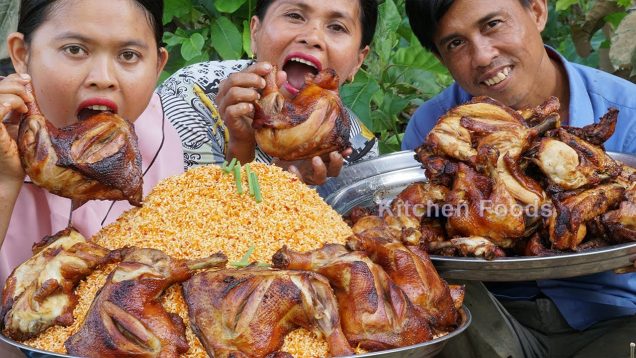 Donation Food Cooking Chicken Thighs Steamed Fried Glutinous Rice Recipe – Sharing Foods in Village