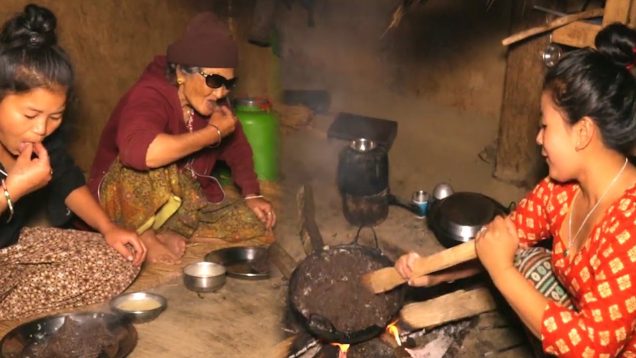 Nepali Village Food DHIDO and Potato curry Eating in the Family
